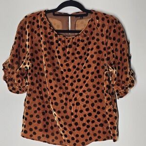Madewell Velvet Memento Ruffle Top M Leopard Dot Short Puff Sleeve Orange